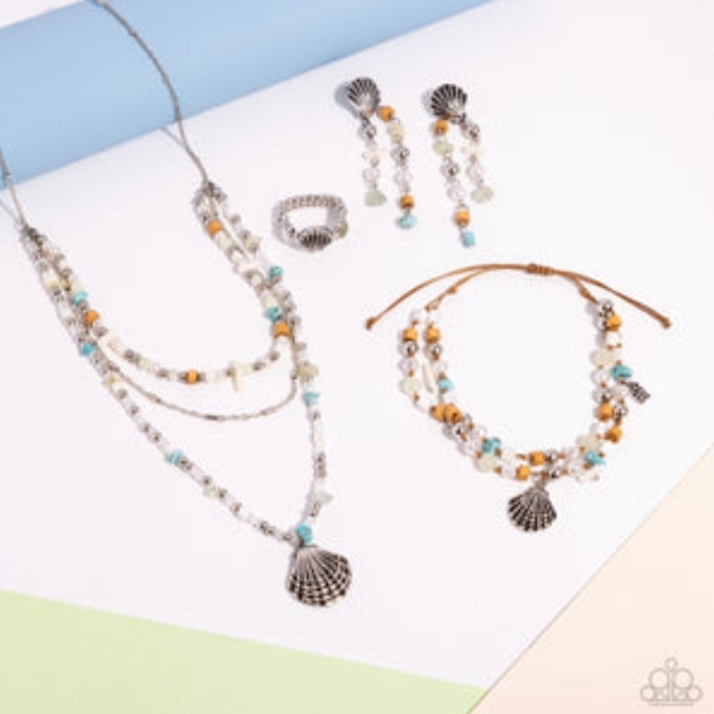 paparazzi Turquoise, Tan & Silver Beachlayer Jewelry Set